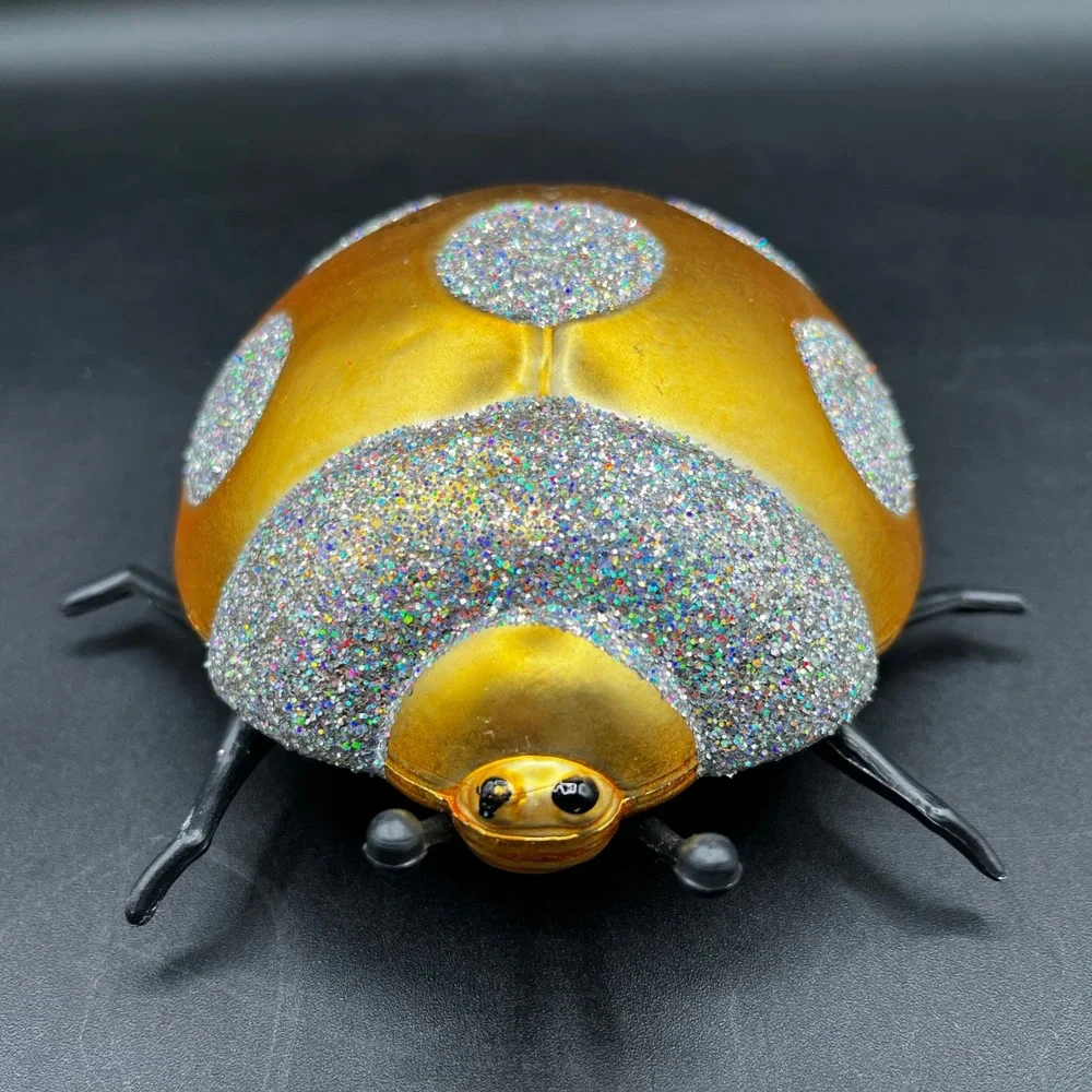 Gold Glitter Insect Ornament Set Dragonfly Ladybug Clip Holiday Decor 2pc Taiwan